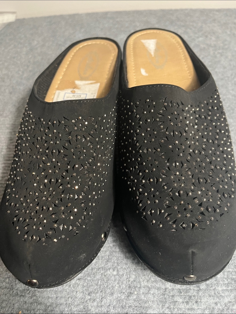 Black Embellished Slip-On Mules by Unknown Brand
